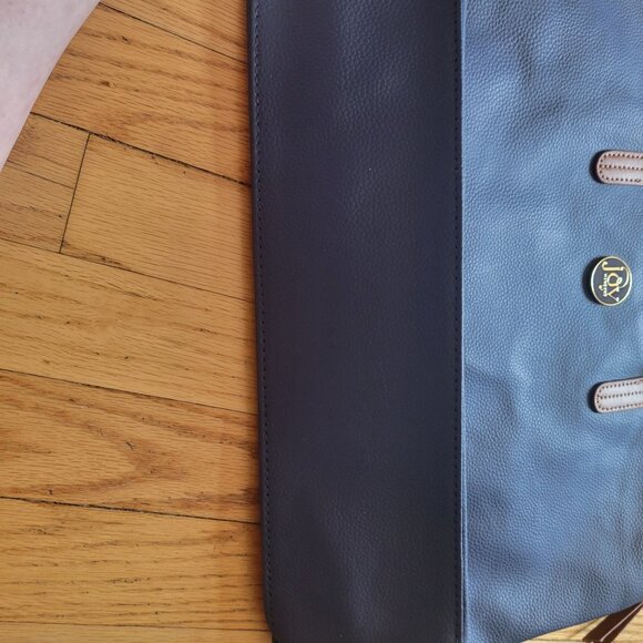 Joy Mangano Blue Leather Tote Bag With Brown Handles - Picture 9 of 12